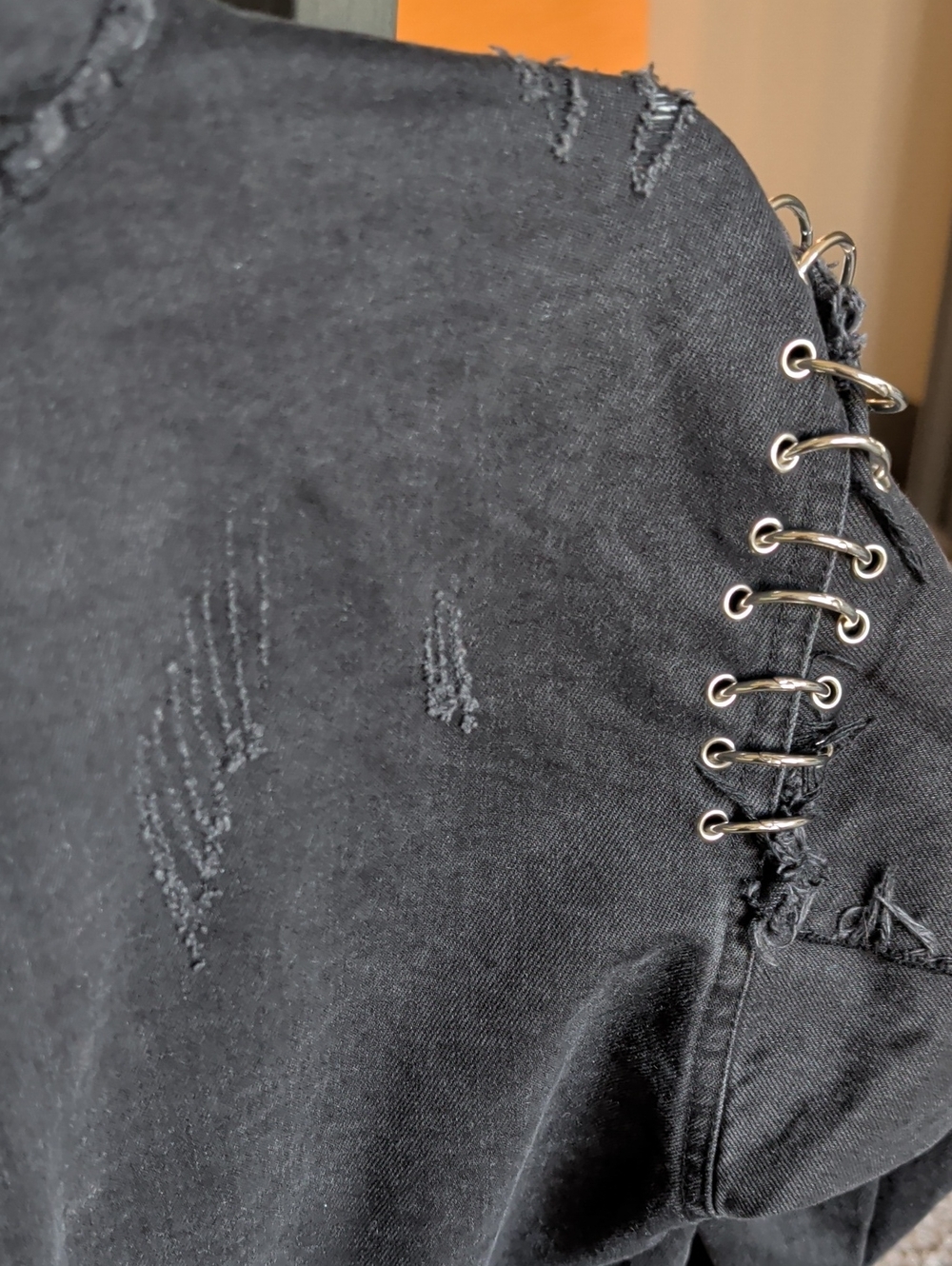 Women's Black %100 cotton Stylish Jacket With Metal Rings Size S - Picture 6 of 13